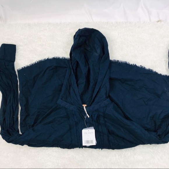NWT Free People Breezy Buttondown Hoodie Navy S - Picture 7 of 8
